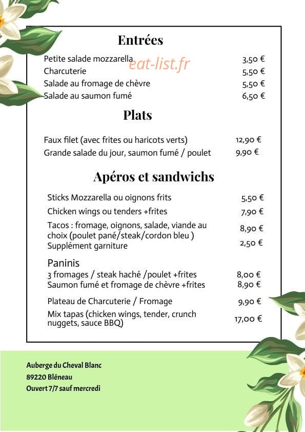 Auberge Du Cheval Blanc — carte page 2