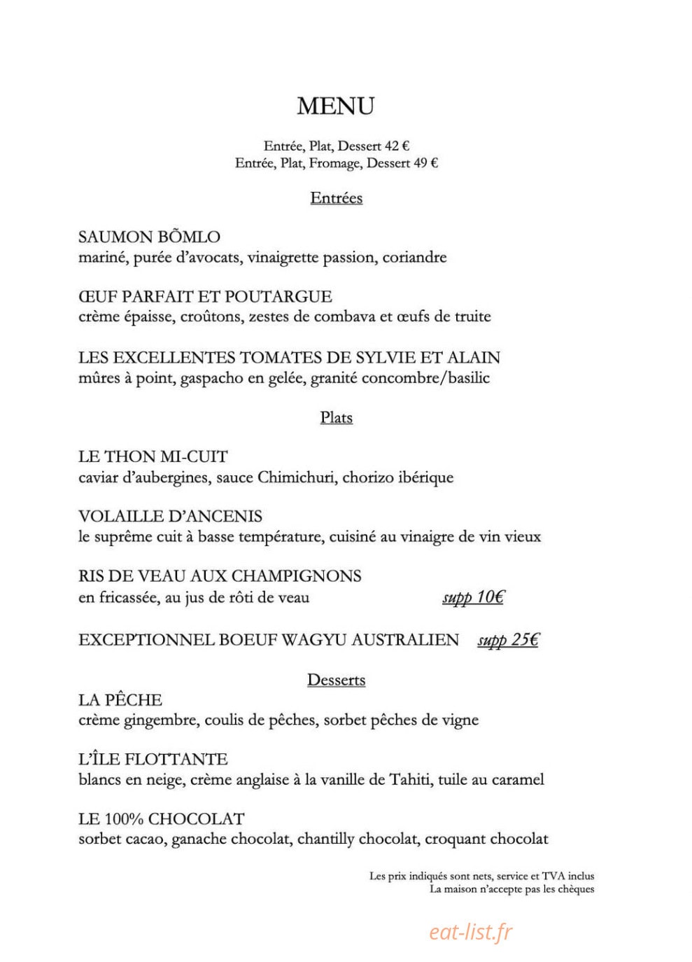 La Table — carte page 1