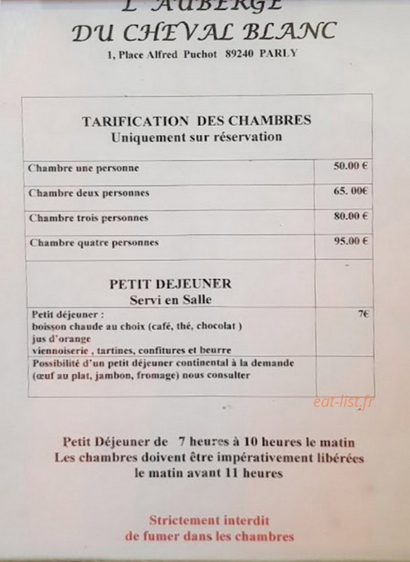 Auberge du Cheval Blanc — carte page 1