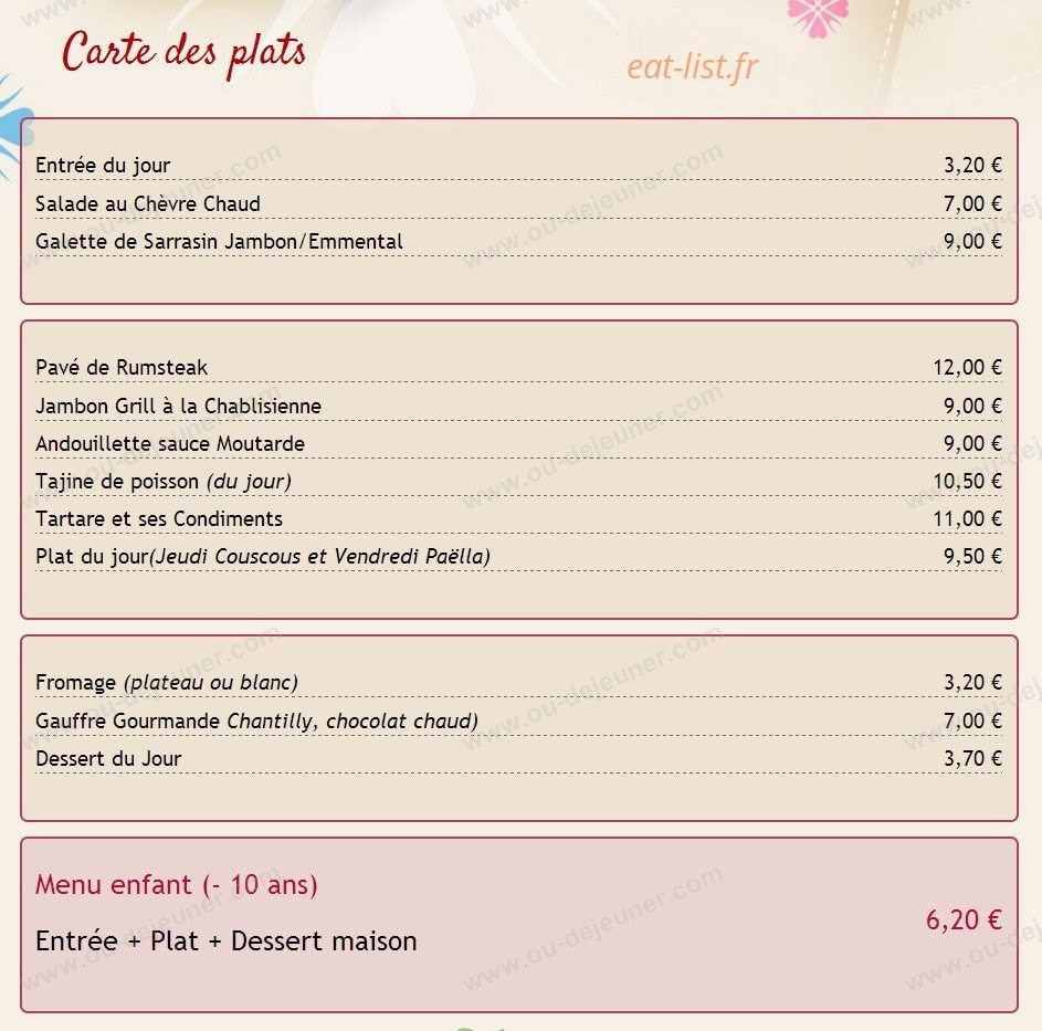 Le Relais de la Chapelle — carte page 1