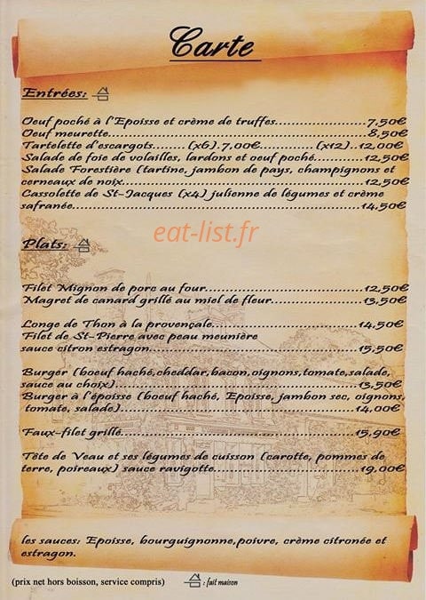 Auberge D'hauterive — carte page 1