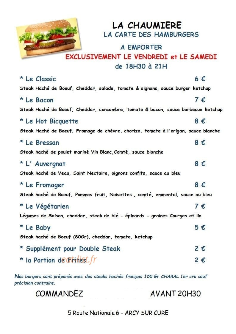 La Chaumière — carte page 1