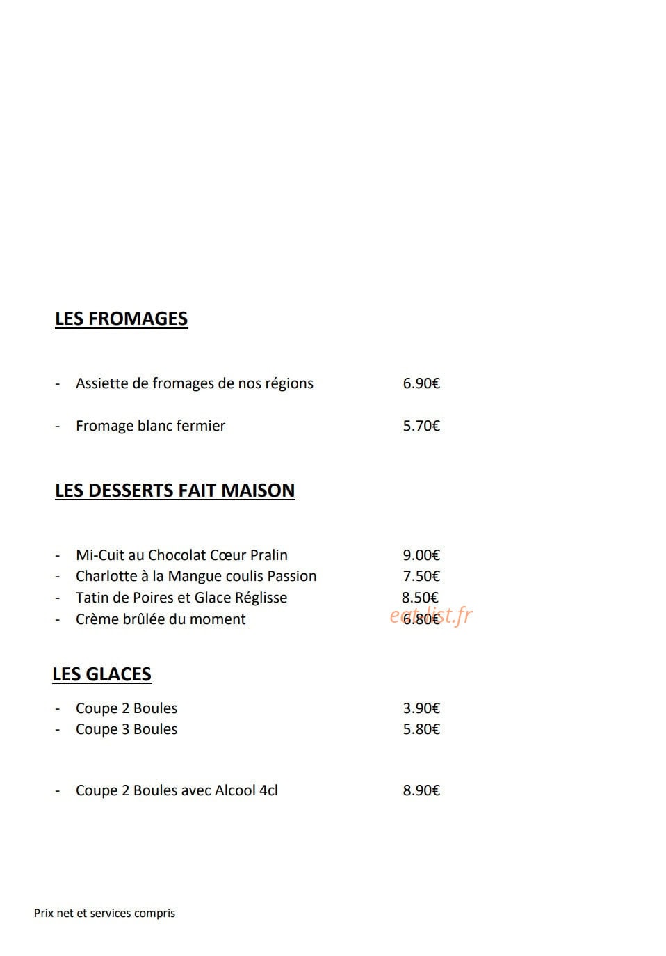 Bistro de la Place — carte page 2