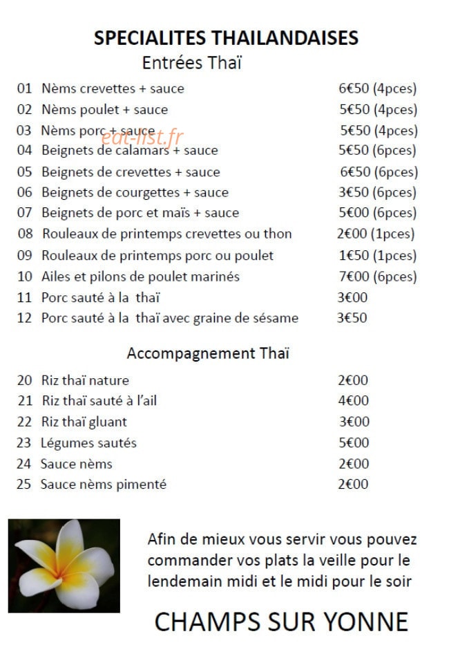 Le Chai Thai — carte page 1