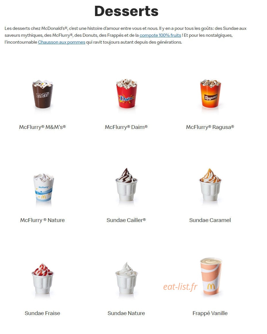 Mc Donald's — carte page 18