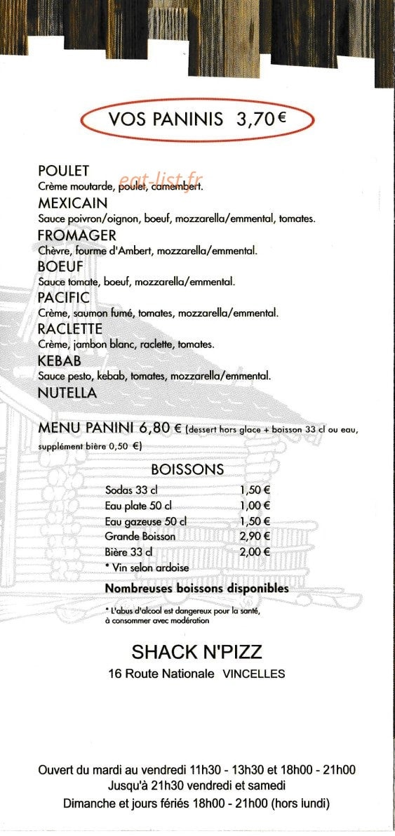 Shack N'Pizz — carte page 6