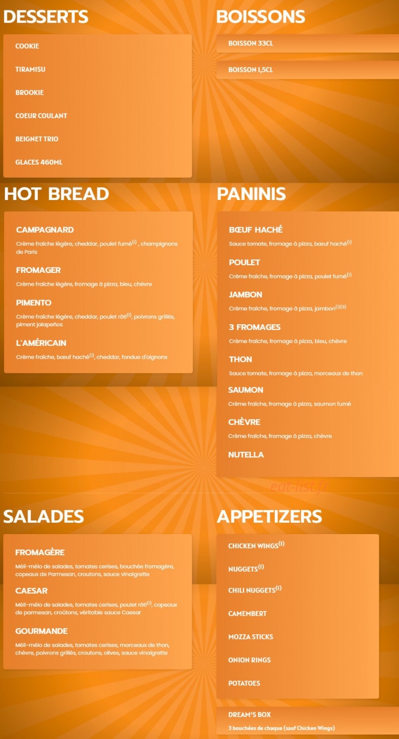 Dream's Pizza — carte page 3