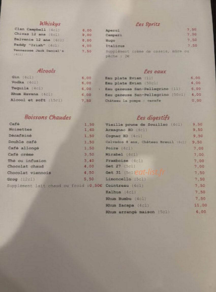 Le Bistrot du Chapeau — carte page 2