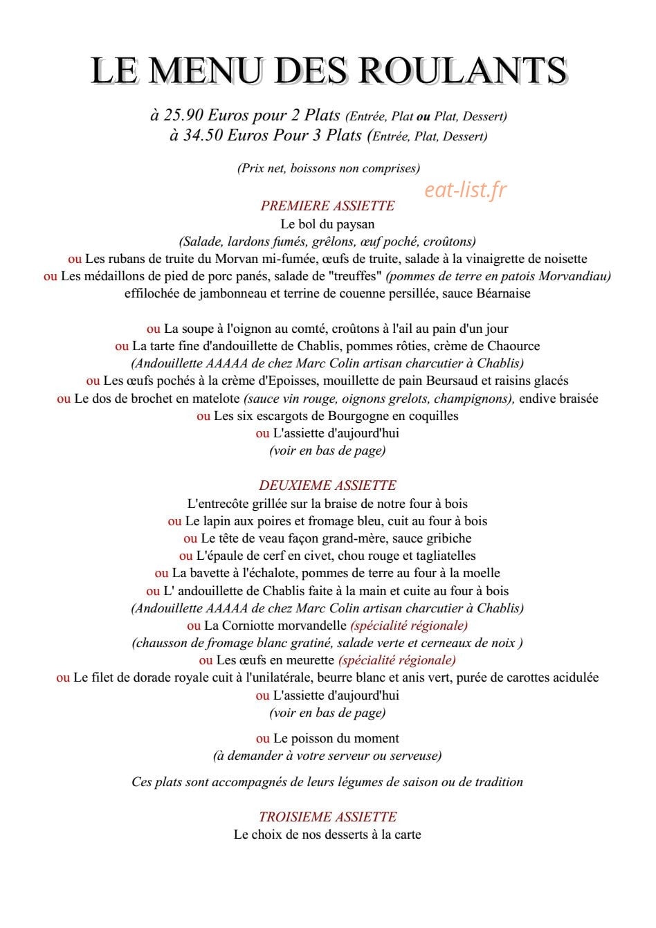 Auberge la Beursaudière — carte page 2
