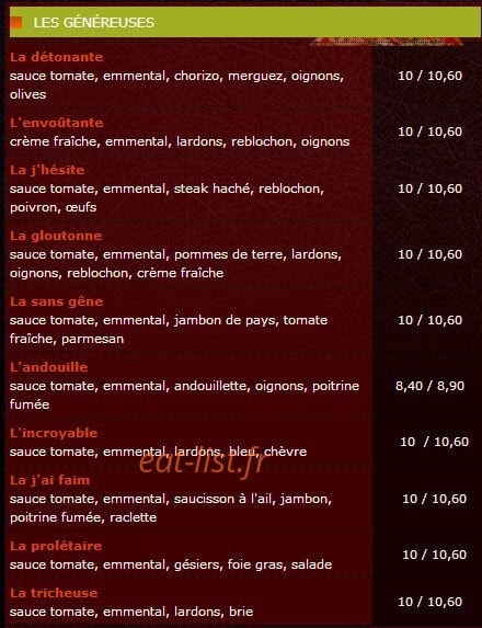 Mymy Pizza — carte page 1