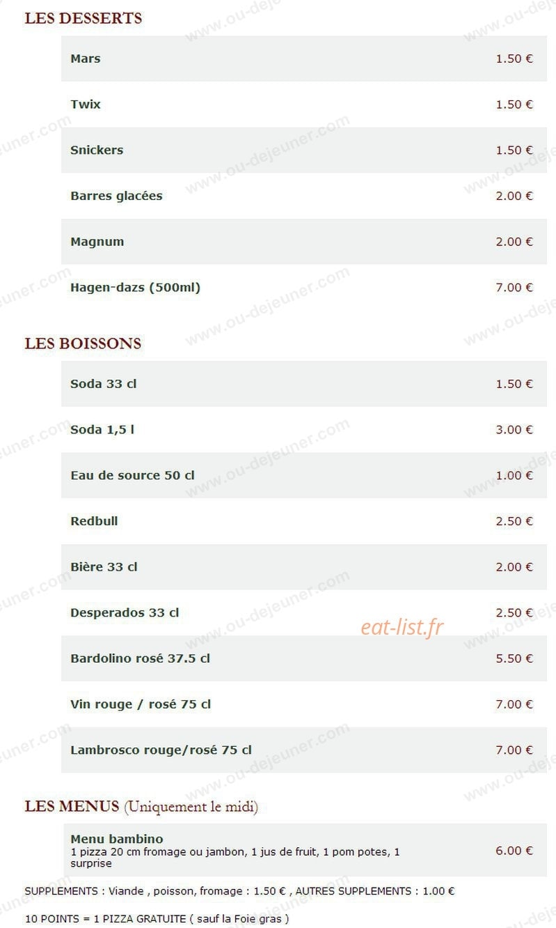 Le Kiosque à Pizzas — carte page 4