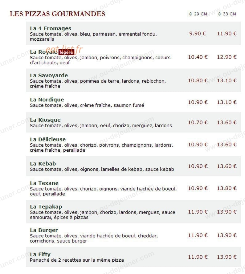 Le Kiosque à Pizzas — carte page 1