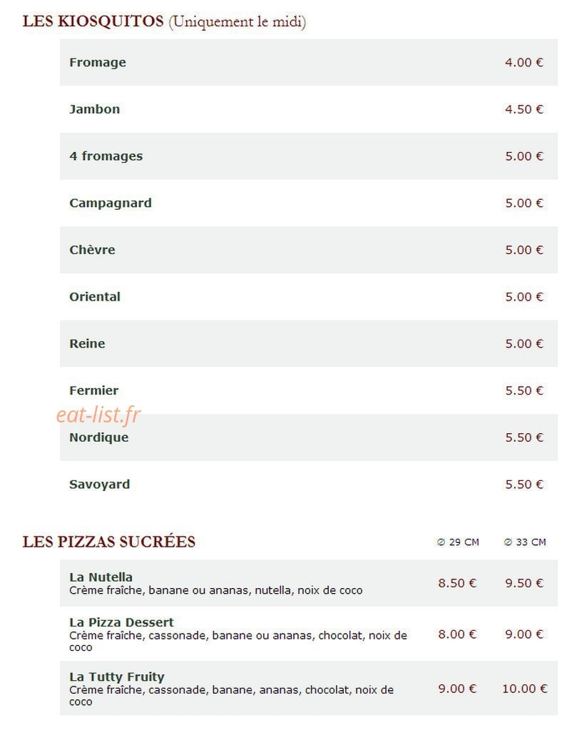 Le Kiosque à Pizzas — carte page 3