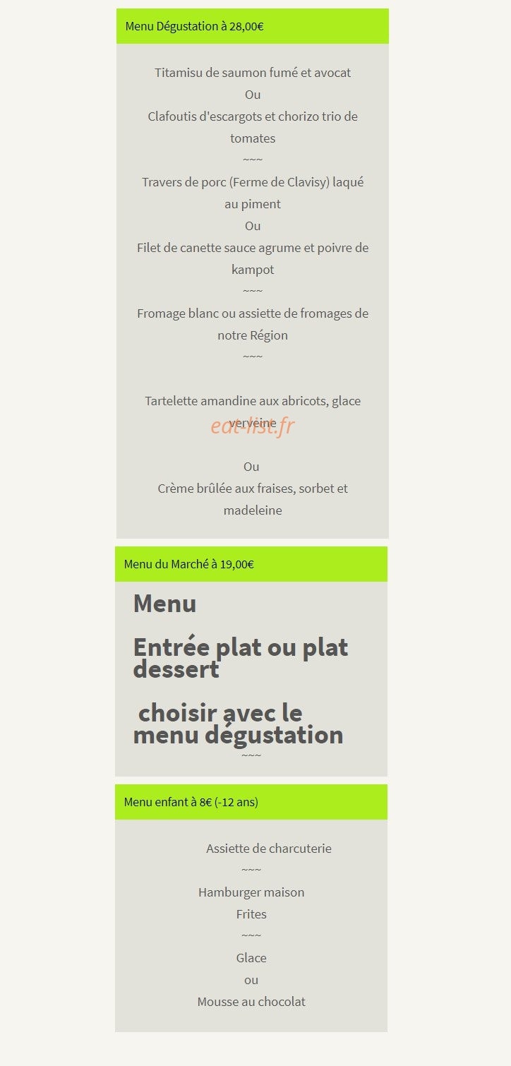 L' Auberge du Cléon — carte page 1