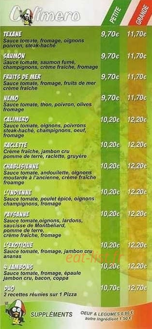 Calimero Pizza — carte page 3