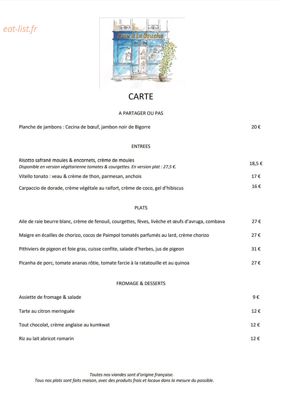 L'Eau à la Bouche — carte page 1