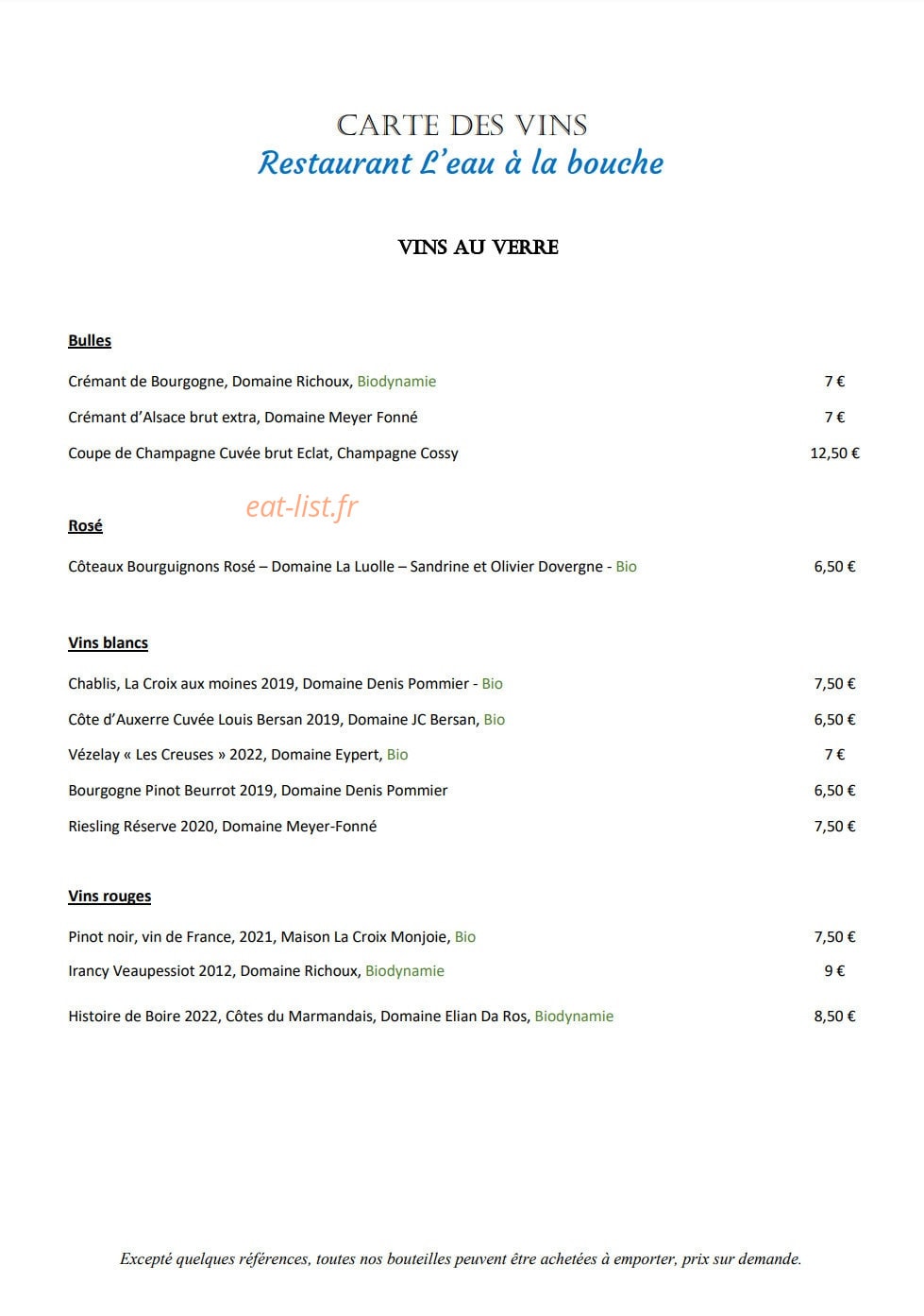 L'Eau à la Bouche — carte page 2