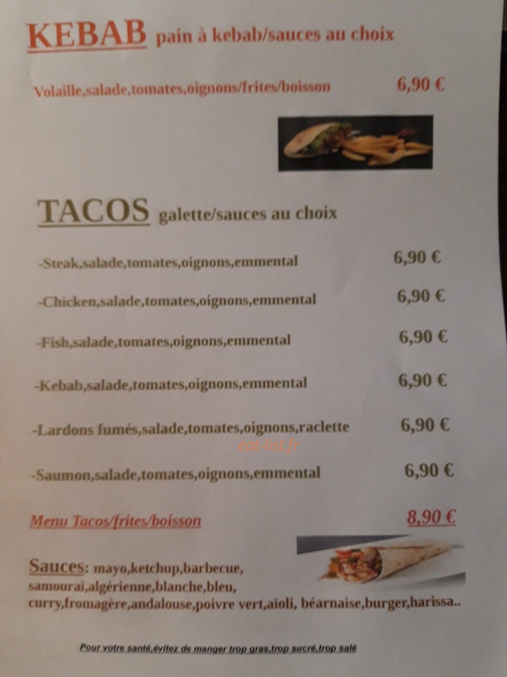 Snackollay — carte page 2