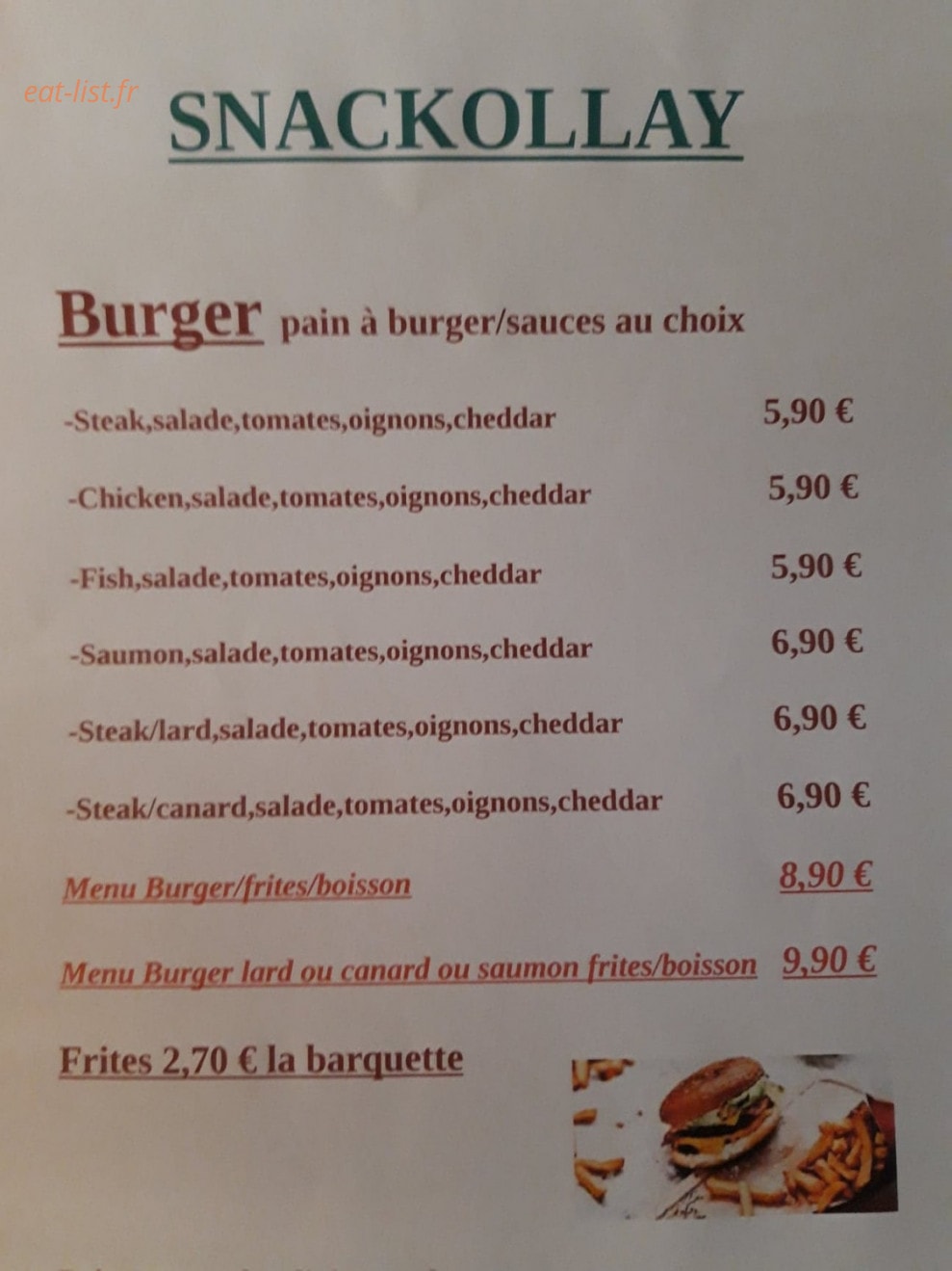 Snackollay — carte page 1