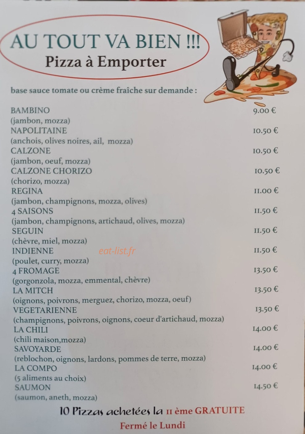 Carte et menu de Au tout va bien à Egriselles le Bocage — La carte