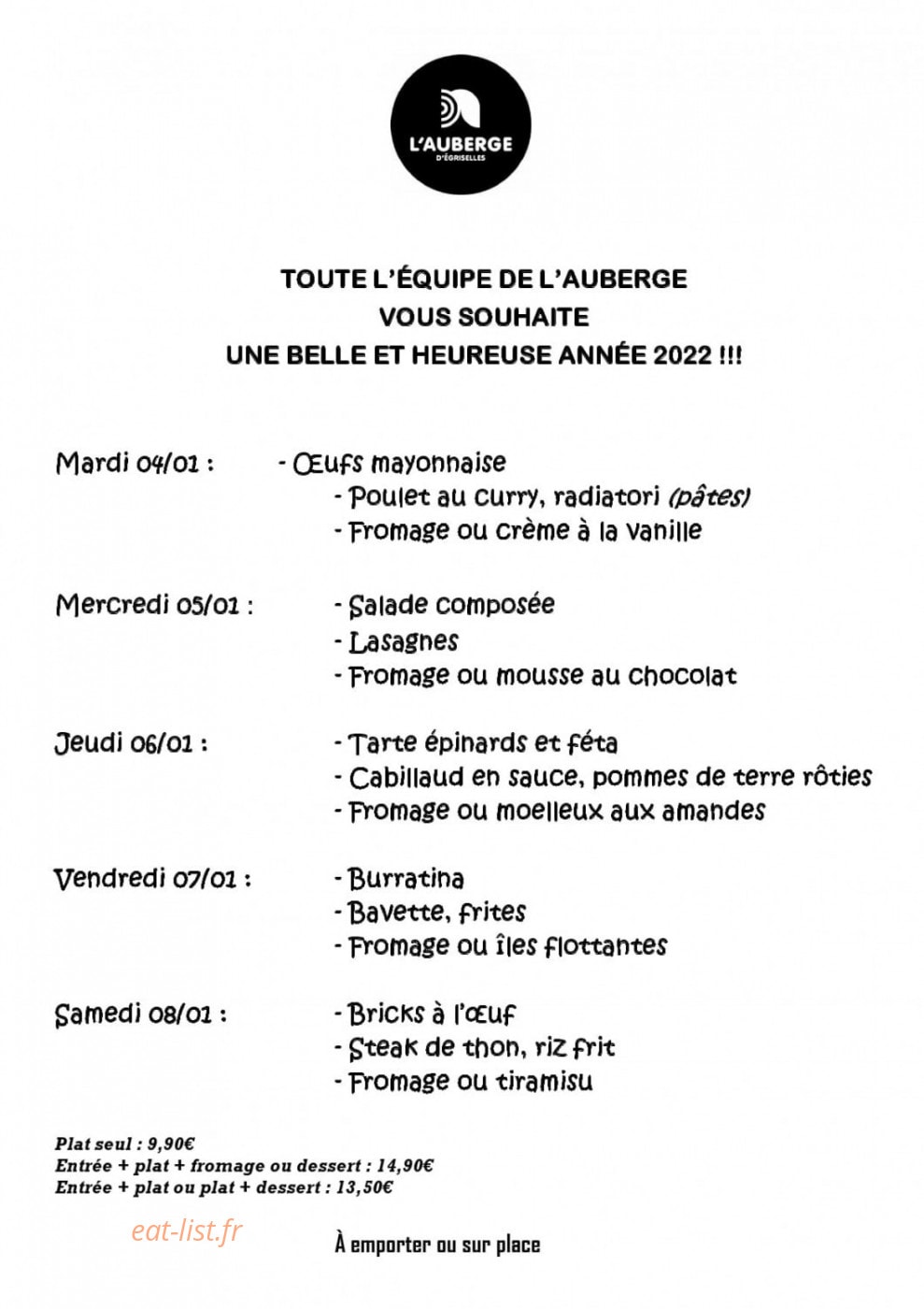 L'Auberge d'Égriselles — carte page 1