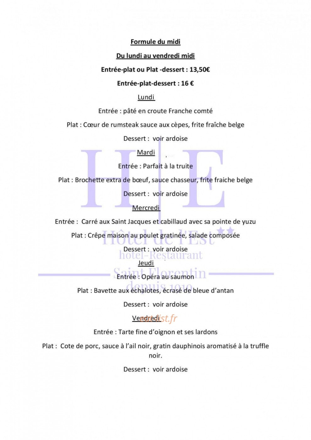 Hôtel de l'Est — carte page 1