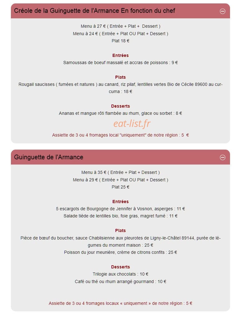 La guinguette de l’Armance — carte page 1