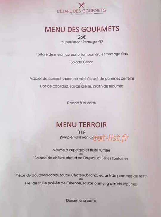 L'étape des gourmets — carte page 1