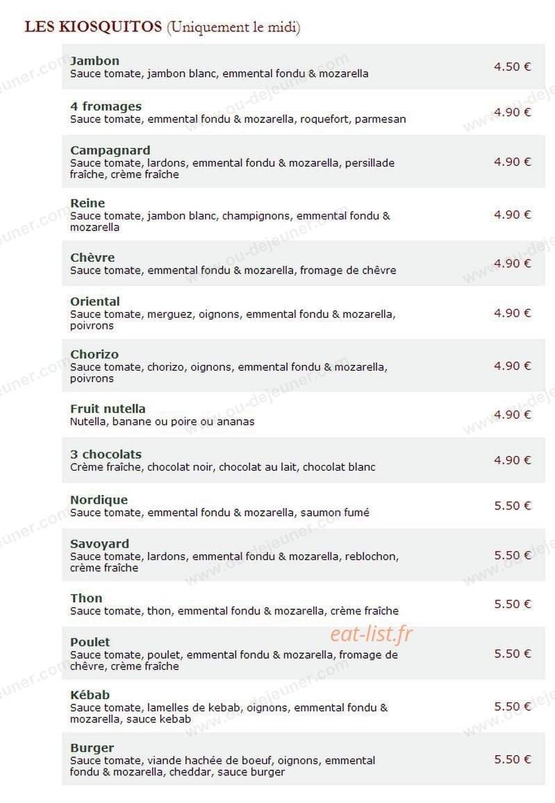 Le Kiosque à Pizzas — carte page 4