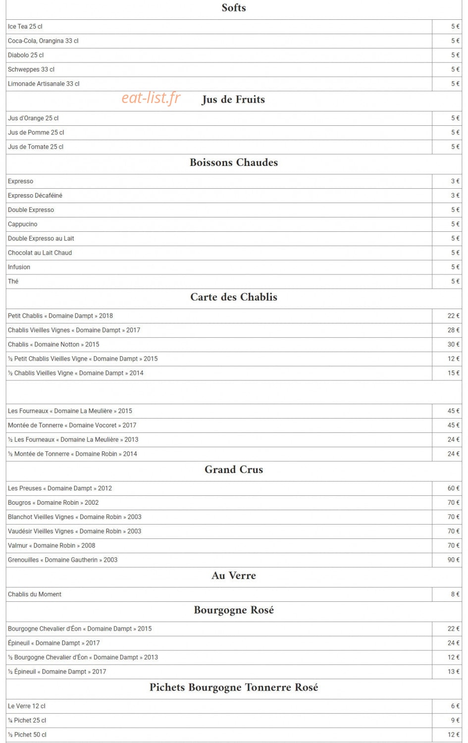Auberge de Bourgogne — carte page 6