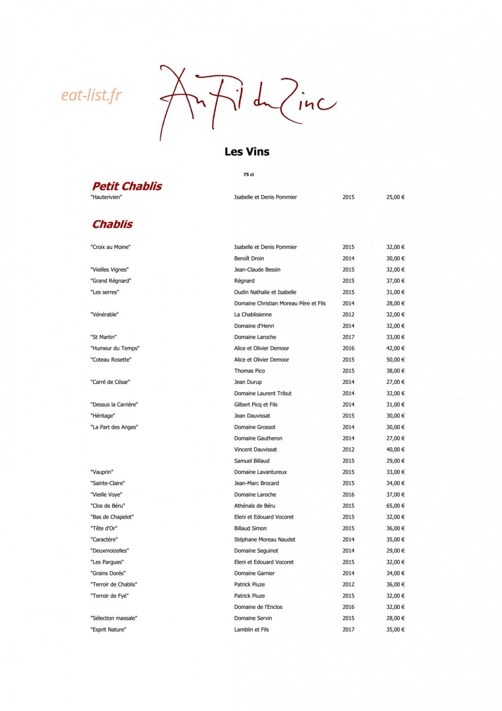 Au Fil du Zinc — carte page 2