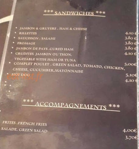 Chablis Bar — carte page 1