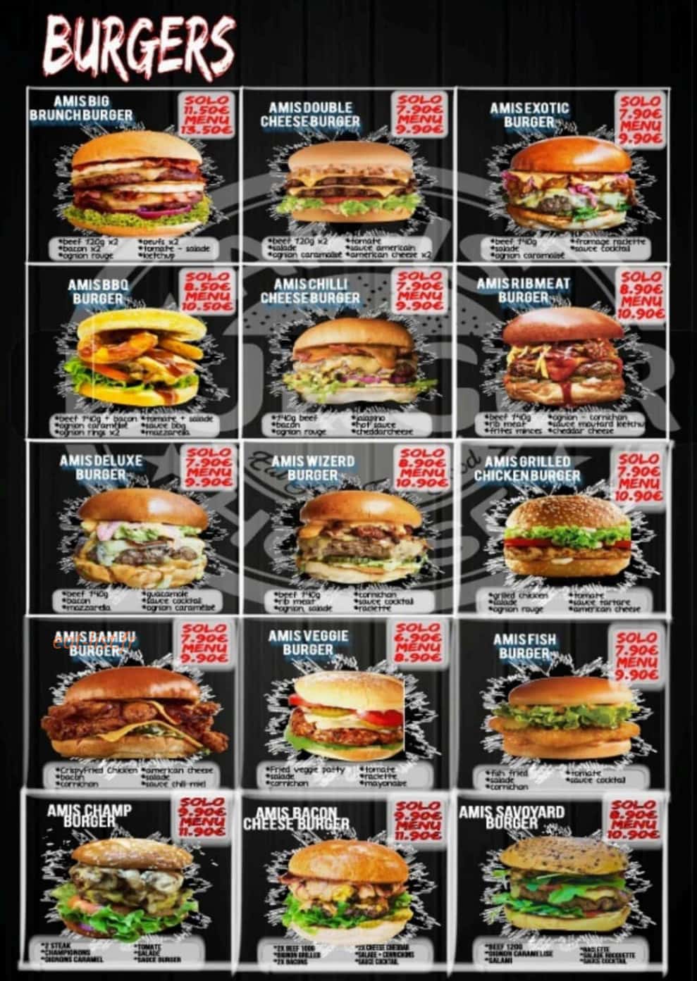 Amis burger house — carte page 2