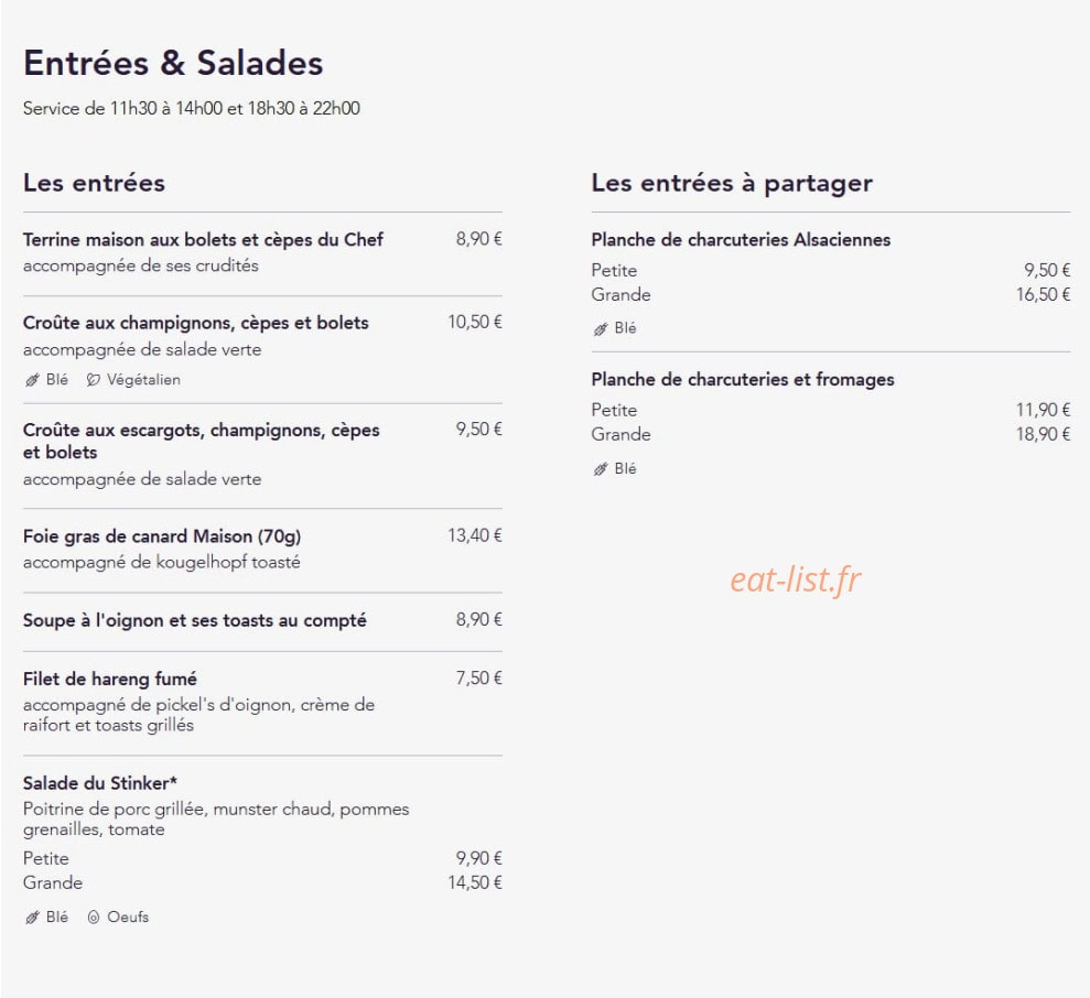 Au Caveau — carte page 1