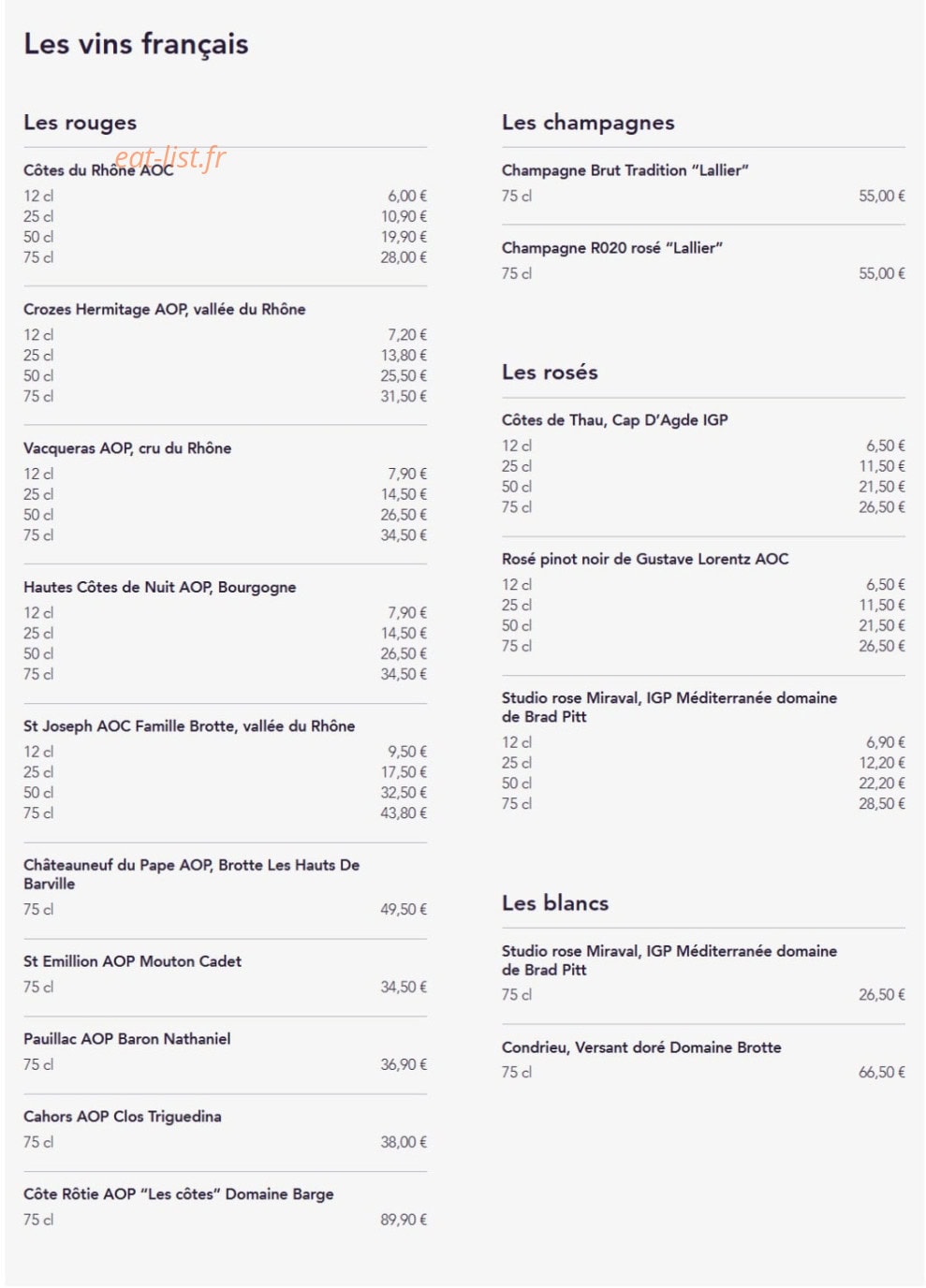 Au Caveau — carte page 7