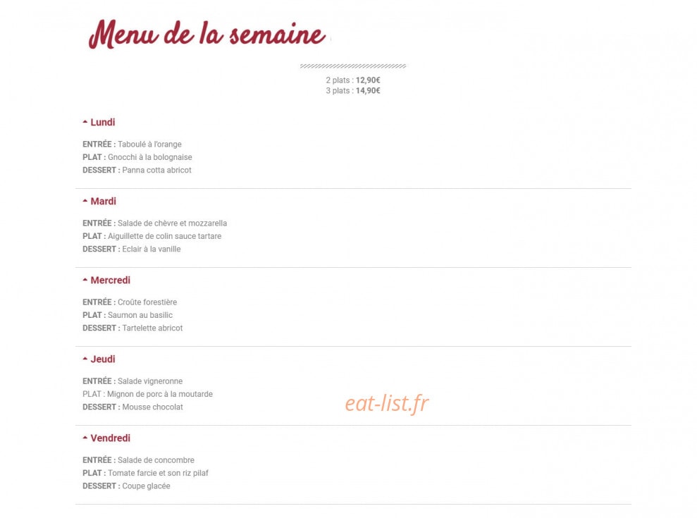 Brasserie l'Expo — carte page 1