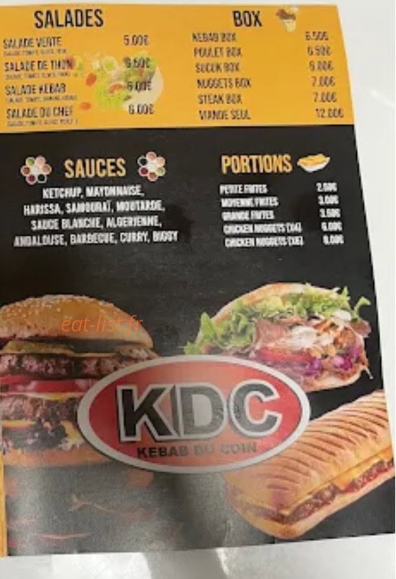 Kebab du Coin — carte page 1