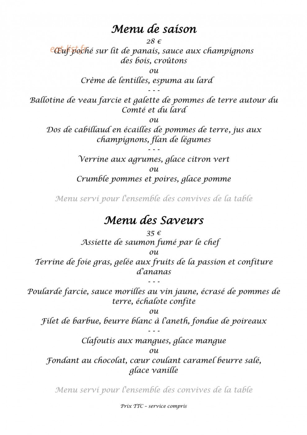 La Fontaine des Saveurs — carte page 1