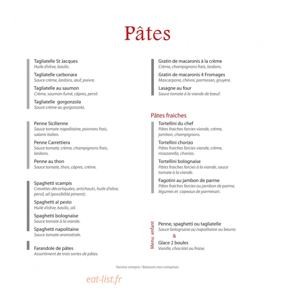 Carte et menu de La Strada à Belfort — Menu 2