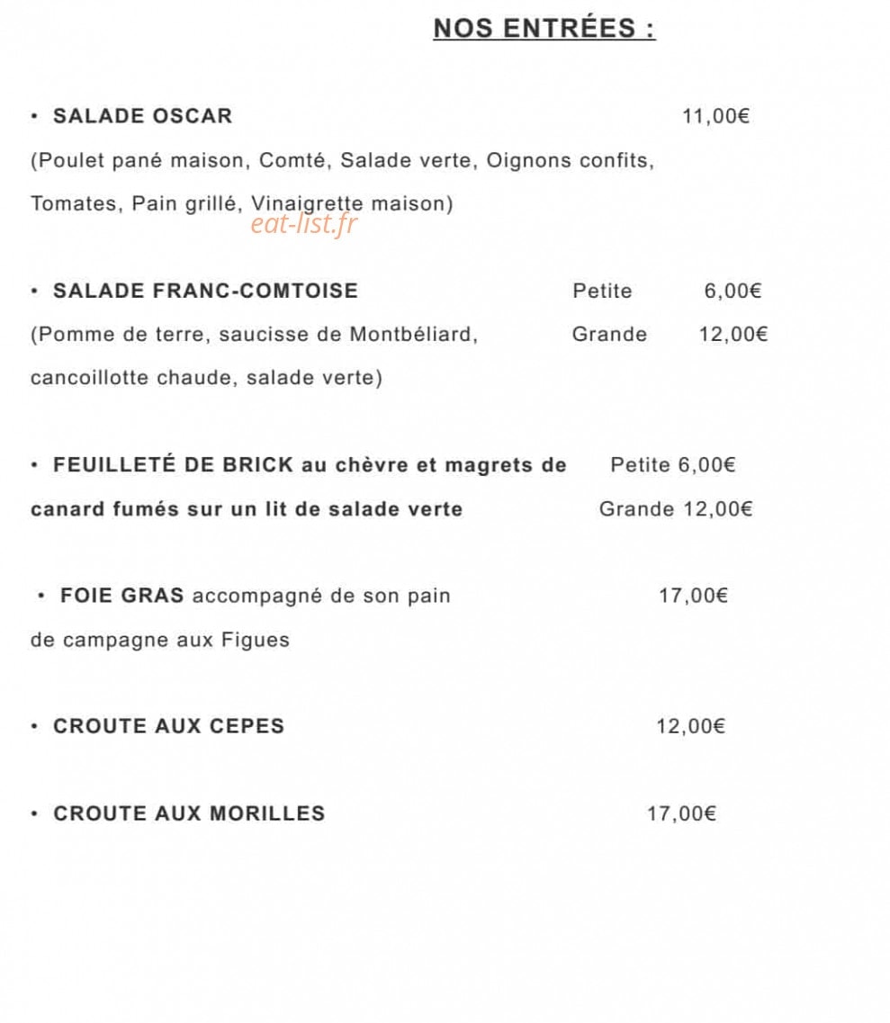 La Table d'Oscar — carte page 2