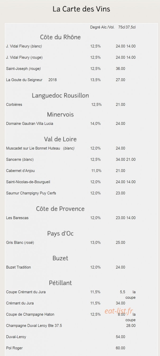 Le Bar du Palais — carte page 2