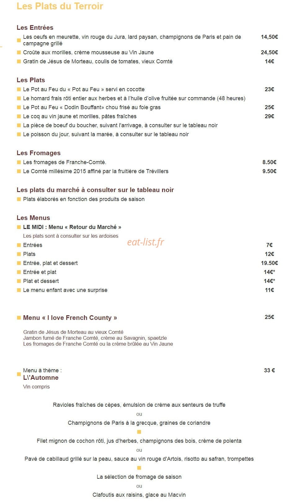 Carte et menu de Lepotaufeu Marie France à Belfort — Entrées, plats, fromages, ....