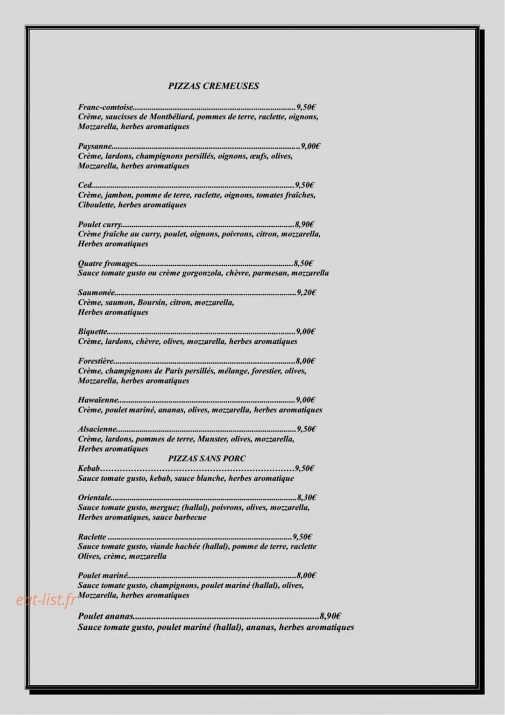 Malkan's pizza — carte page 2