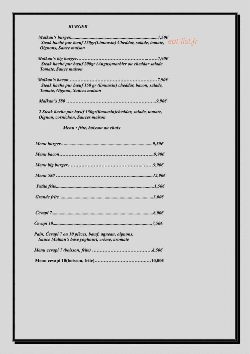 Malkan's pizza — carte page 4