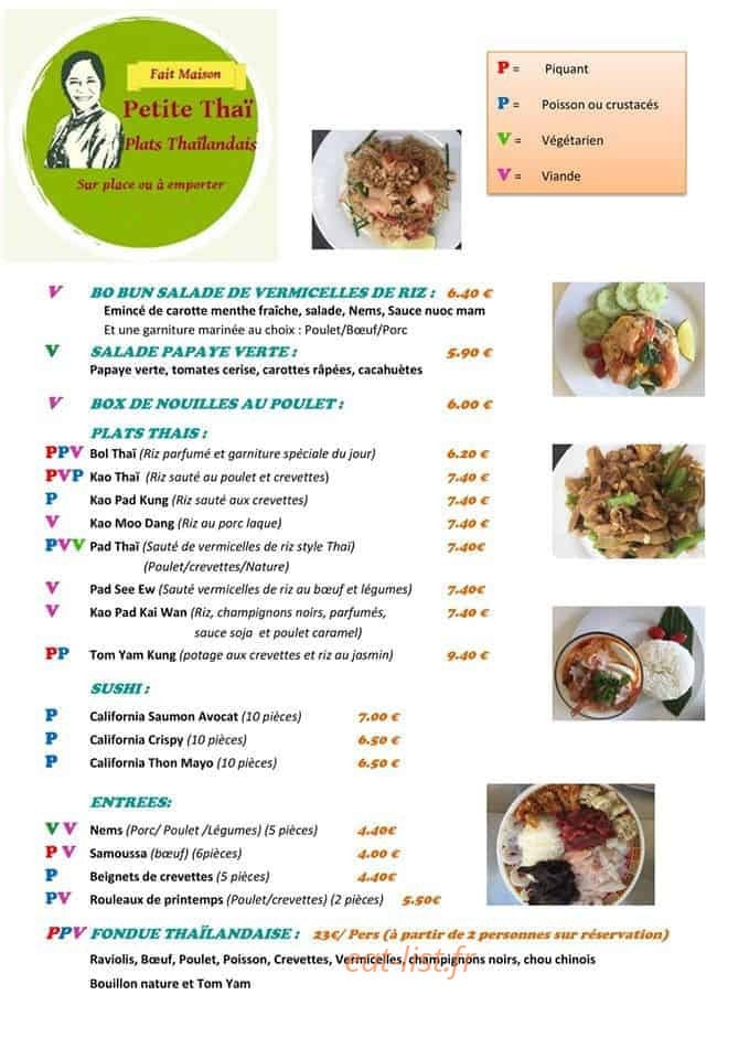 Petite Thaï — carte page 1