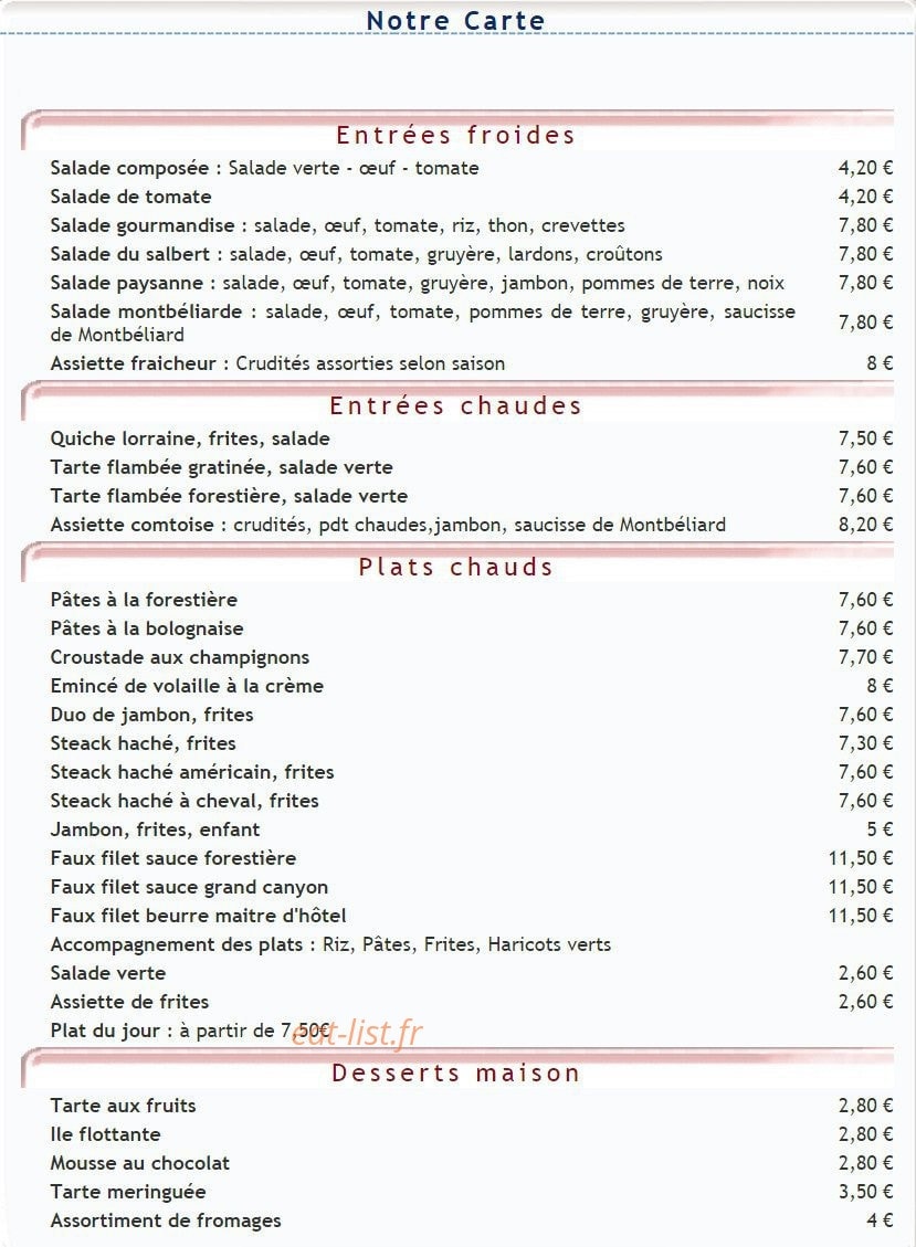 Restaurant Arizona — carte page 1