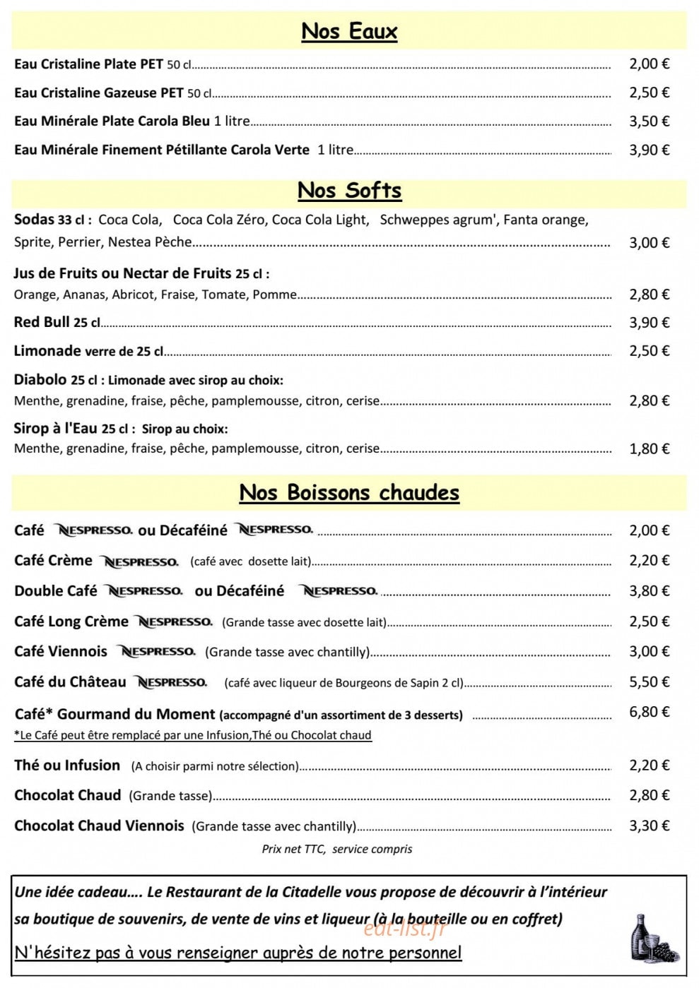 Restaurant de la Citadelle de — carte page 5