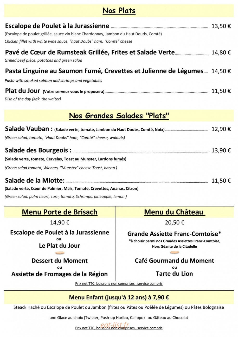 Restaurant de la Citadelle de — carte page 2