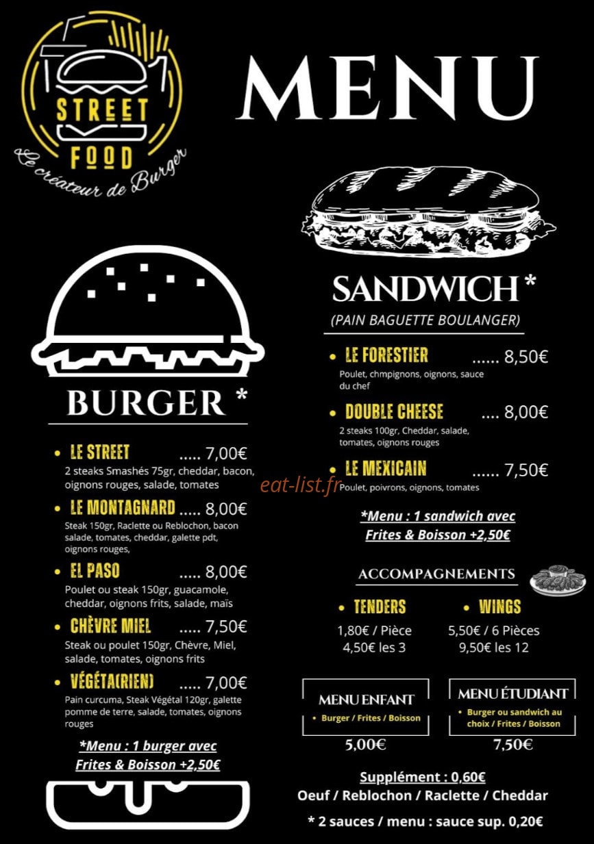 Street Food — carte page 1
