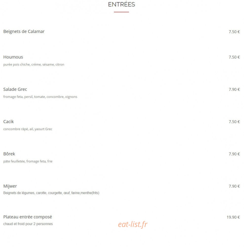 Carte et menu de Vieille Ville à Belfort — Les entrées